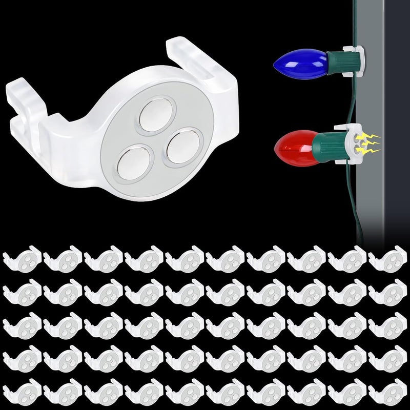 Axcoix 2025 Upgraded Magnetic Christmas Light Clips,50 Pack Extra Strong Magnetic Clips Hooks for C9 C7 Christmas Lights, Magnet Christmas Light Clips for Metal Roof Gutters Outside Patio Holiday Lighting - Image 1